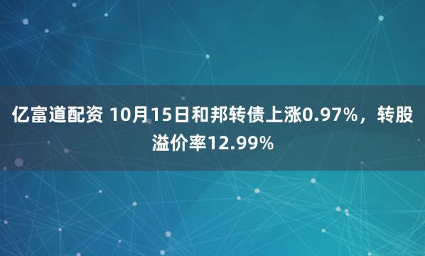 亿富道配资 10月15日和邦转债上涨0.97%，转股溢价率12.99%