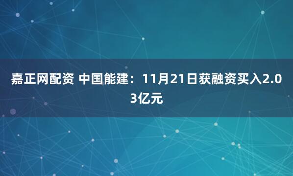 嘉正网配资 中国能建：11月21日获融资买入2.03亿元